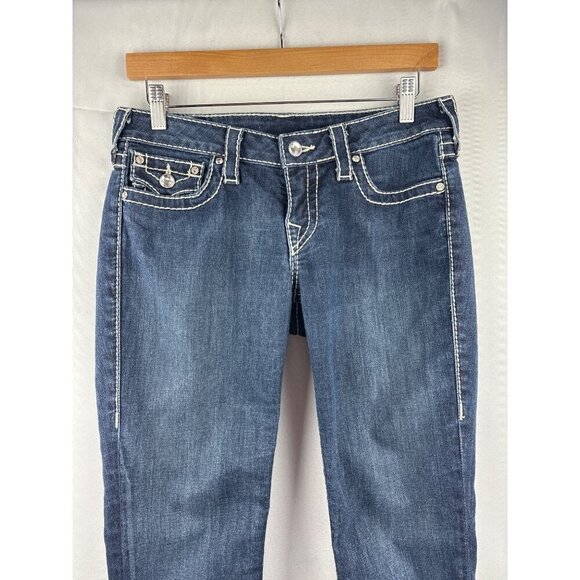 True Religion Womens Size 28 Distressed Blue Denim Jeans - Picture 1 of 7